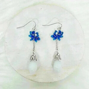 Blue Lotus Dangling Earrings